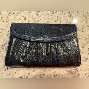 J Renee Snakeskin Navy Blue Clutch